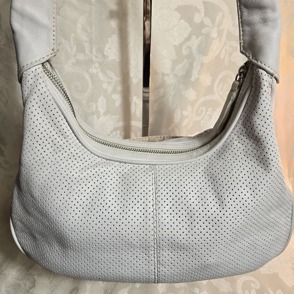 Valerie Stevens Vintage  White Leather  Perforated Hobo Shoulder Bag